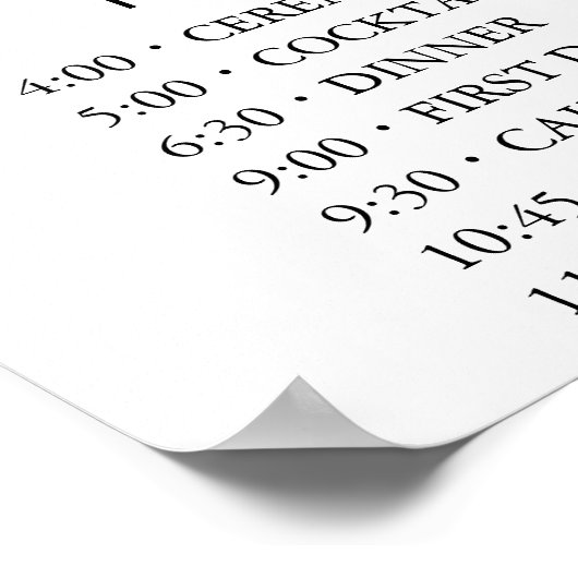 Elegant Black Calligraphy Order of Events Poster (Hoek)