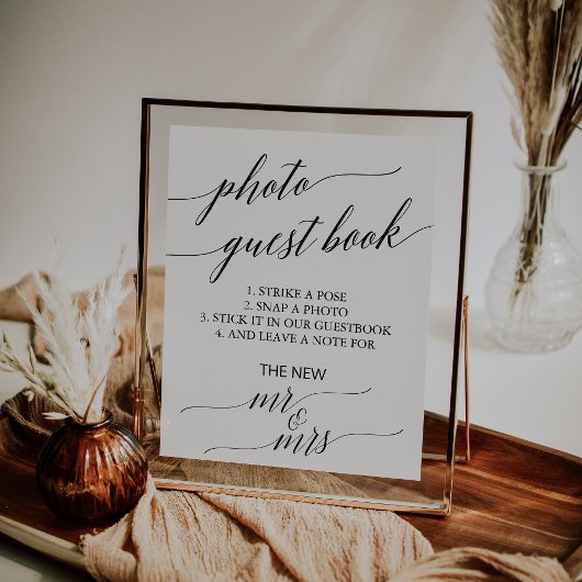 Elegant Black Calligraphy Photo Guest Book Poster