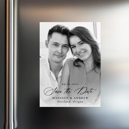 Elegant Black Calligraphy Photo Save the Date Magnetische Uitnodiging