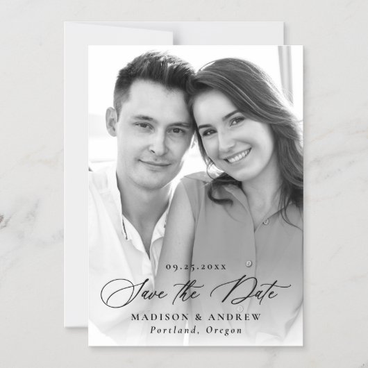 Elegant Black Calligraphy Photo Save the Date Magnetische Uitnodiging (Voorkant)