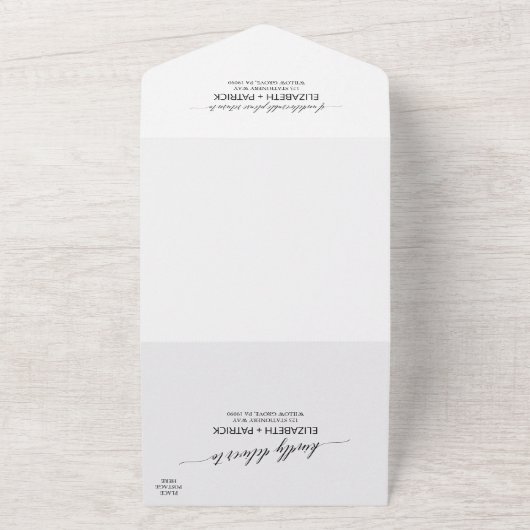 Elegant Black Calligraphy Photo Wedding All In One Uitnodiging (Buitenkant)