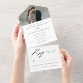 Elegant Black Calligraphy Photo Wedding All In One Uitnodiging (Afscheurbaar)