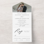 Elegant Black Calligraphy Photo Wedding All In One Uitnodiging (Binnen)