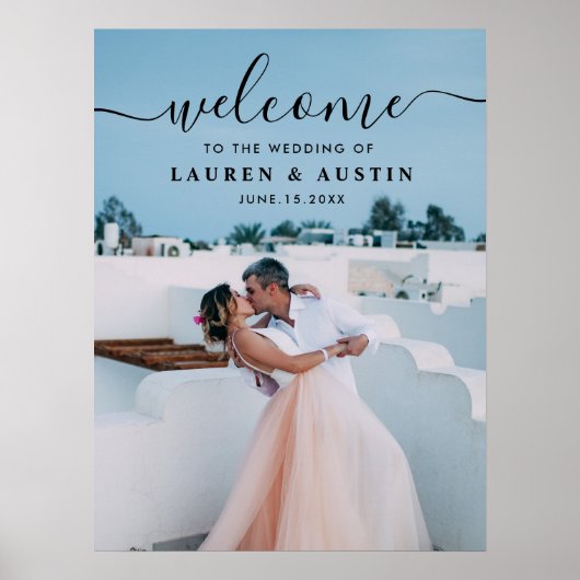 Elegant Black Calligraphy Photo Wedding Sign Poster (Voorkant)