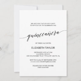 Elegant Black Calligraphy Quinceañera Kaart