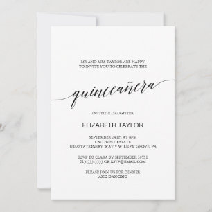 Elegant Black Calligraphy Quinceañera Kaart
