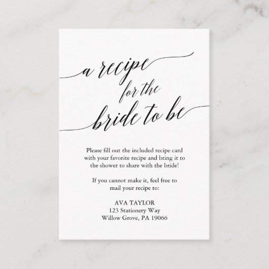 Elegant Black Calligraphy Recipe Kaart Insert (Voorkant)