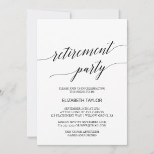 Elegant Black Calligraphy Retirement Party Kaart