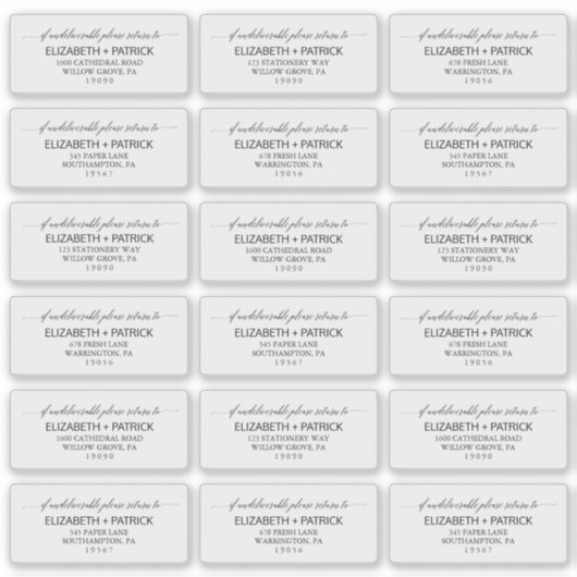 Elegant Black Calligraphy Return Address Labels (Voorkant)