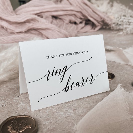 Elegant Black Calligraphy Ring Bearer Bedankkaart