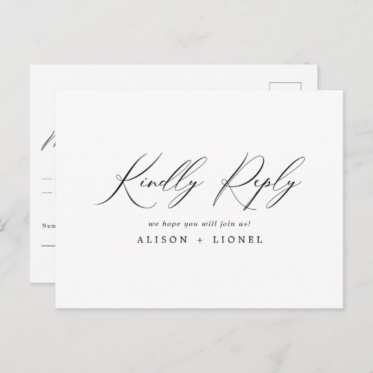Elegant Black Calligraphy RSVP Briefkaart (Voorkant / Achterkant)