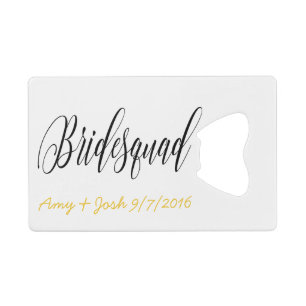 Elegant Black Calligraphy script Bridesmaid Gear Creditkaart Flessenopener