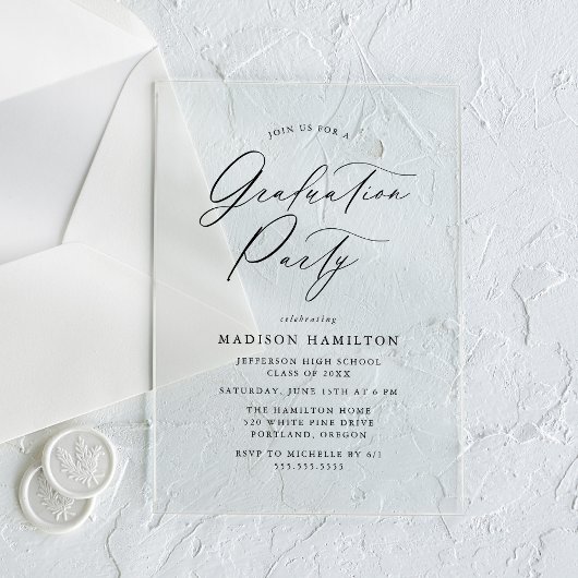Elegant Black Calligraphy Script Graduparty Acryl Uitnodigingen