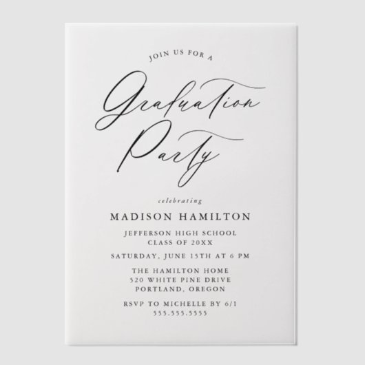 Elegant Black Calligraphy Script Graduparty Vellum Uitnodigingen (Voorkant)