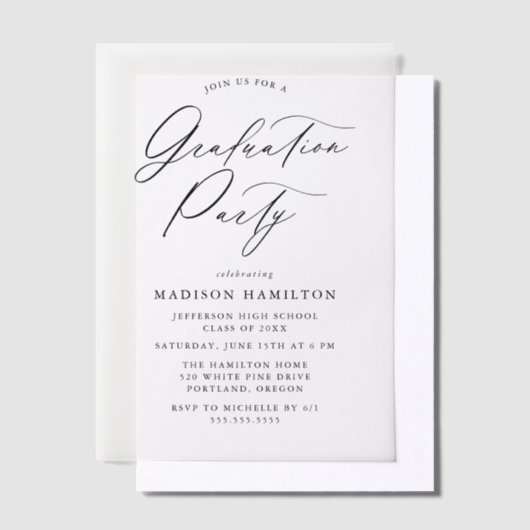 Elegant Black Calligraphy Script Graduparty Vellum Uitnodigingen (Offset)