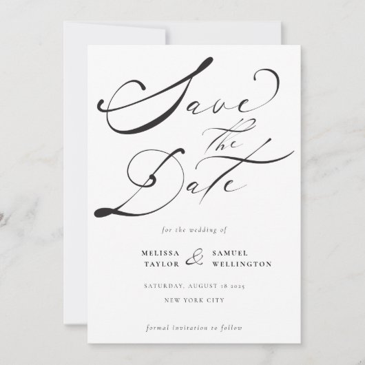 Elegant Black Calligraphy Script Wedding Save The Date (Voorkant)