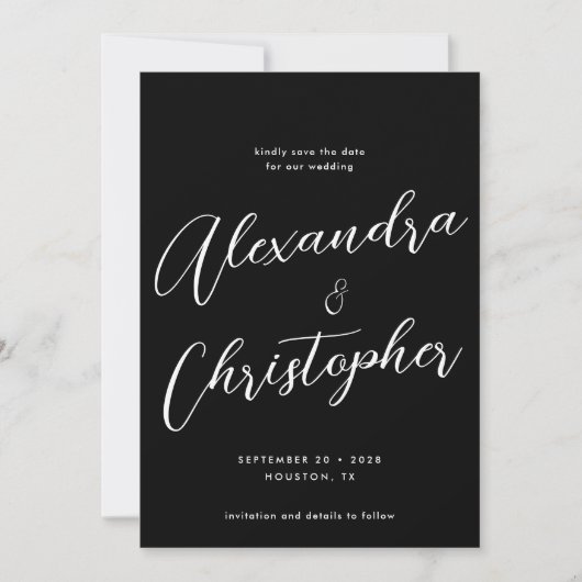 Elegant Black Calligraphy Script Weduwfoto Save The Date (Voorkant)