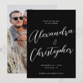 Elegant Black Calligraphy Script Weduwfoto Save The Date (Voorkant / Achterkant)