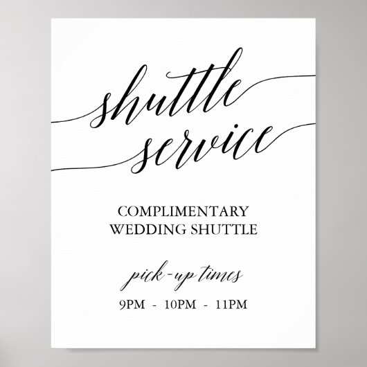 Elegant Black Calligraphy Shuttle Service Sign Poster (Voorkant)