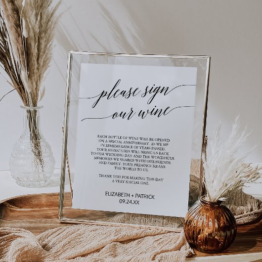 Elegant Black Calligraphy Sign Our Wine Sign Poster