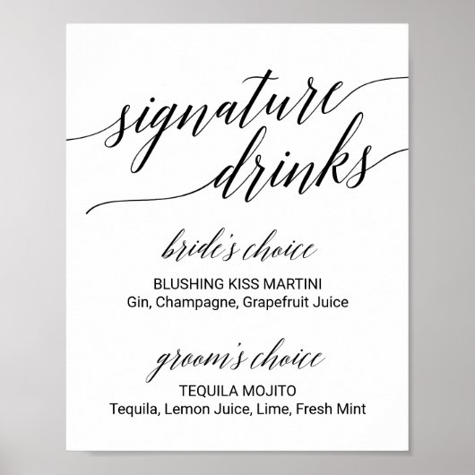 Elegant Black Calligraphy Signature Drink Sign Poster (Voorkant)