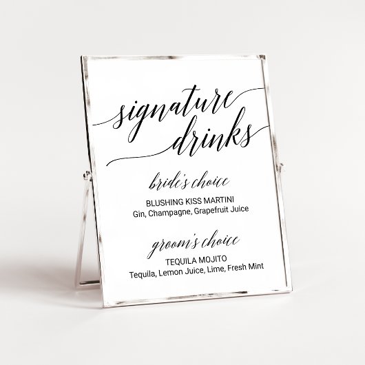 Elegant Black Calligraphy Signature Drink Sign Poster