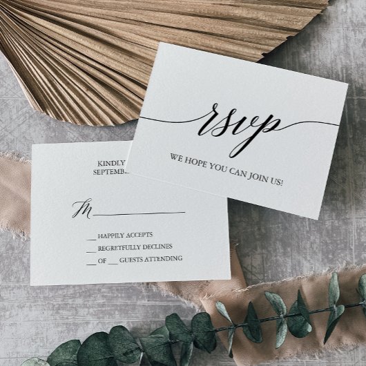 Elegant Black Calligraphy Simple RSVP-kaart RSVP Kaartje