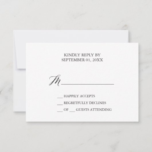 Elegant Black Calligraphy Simple RSVP-kaart RSVP Kaartje (Achterkant)