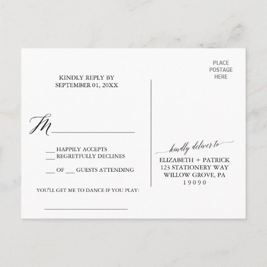 Elegant Black Calligraphy Song Request RSVP Uitnodiging Briefkaart (Achterkant)