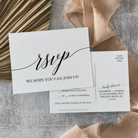 Elegant Black Calligraphy Song Request RSVP Uitnodiging Briefkaart