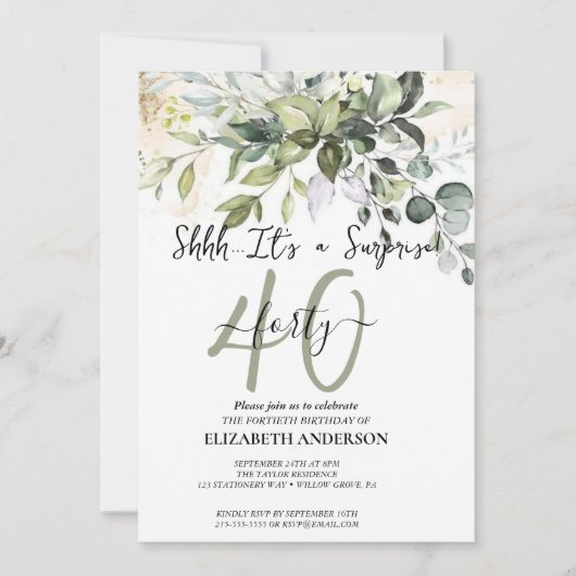 Elegant Black Calligraphy Surprise Party Kaart (Voorkant)