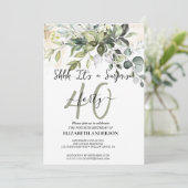 Elegant Black Calligraphy Surprise Party Kaart (Staand voorkant)