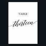 Elegant Black Calligraphy Table Number Dertien Kaart<br><div class="desc">Deze elegante zwarte kalligrafietabel is dertien tabelnummers perfect voor een eenvoudige bruiloft. Het neutrale ontwerp is voorzien van een minimalistische kaart die is voorzien van romantische en grillige typografie. De prints op de voor- en achterzijde van de kaart (dubbelzijdig). Andere tabelnummers in het collectie worden afzonderlijk verkocht.</div>