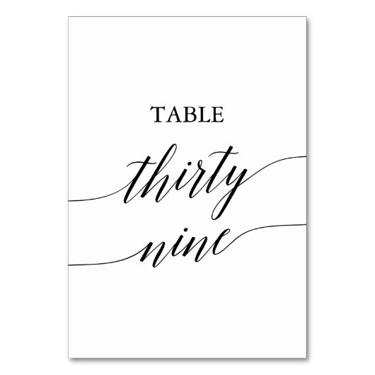 Elegant Black Calligraphy Table Number Dertig Nine Kaart (Voorkant)