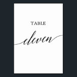 Elegant Black Calligraphy Table Number Eleven Kaart<br><div class="desc">Deze elegante zwarte kalligrafietabel nummer elf is perfect voor een eenvoudige bruiloft. Het neutrale ontwerp is voorzien van een minimalistische kaart die is voorzien van romantische en grillige typografie. De prints op de voor- en achterzijde van de kaart (dubbelzijdig). Andere tabelnummers in het collectie worden afzonderlijk verkocht.</div>