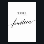 Elegant Black Calligraphy Table Number Veertien Kaart<br><div class="desc">Deze elegante zwarte kalligrafietabel van veertien tafelnummers is perfect voor een eenvoudige bruiloft. Het neutrale ontwerp is voorzien van een minimalistische kaart die is voorzien van romantische en grillige typografie. De prints op de voor- en achterzijde van de kaart (dubbelzijdig). Andere tabelnummers in het collectie worden afzonderlijk verkocht.</div>