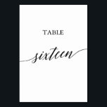 Elegant Black Calligraphy Table Number Zestien Kaart<br><div class="desc">Dit elegante zwarte kalligrafietabel zestien tabelnummer is perfect voor een eenvoudige bruiloft. Het neutrale ontwerp is voorzien van een minimalistische kaart die is voorzien van romantische en grillige typografie. De prints op de voor- en achterzijde van de kaart (dubbelzijdig). Andere tabelnummers in het collectie worden afzonderlijk verkocht.</div>