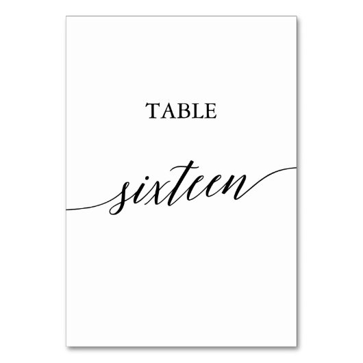 Elegant Black Calligraphy Table Number Zestien Kaart (Achterkant)