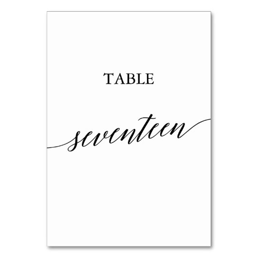 Elegant Black Calligraphy Table Number zeventien Kaart (Voorkant)