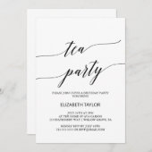 Elegant Black Calligraphy Tea Party Birthday Kaart (Voorkant / Achterkant)
