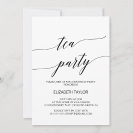 Elegant Black Calligraphy Tea Party Birthday Kaart