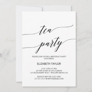 Elegant Black Calligraphy Tea Party Birthday Kaart