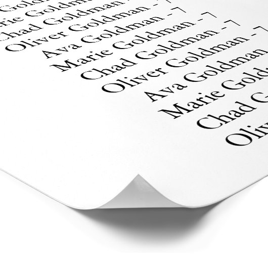 Elegant Black Calligraphy Travel Sevel Sevel Chart Poster (Hoek)