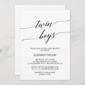 Elegant Black Calligraphy Twin Boys Baby shower Kaart (Voorkant / Achterkant)