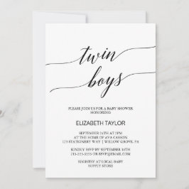 Elegant Black Calligraphy Twin Boys Baby shower Kaart