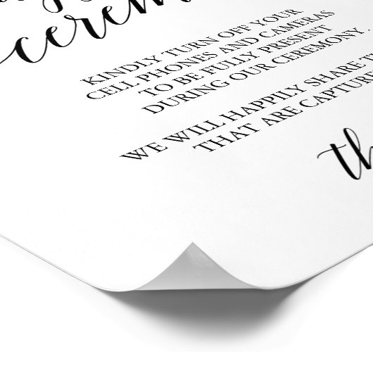 Elegant Black Calligraphy Unplugged Ceremony Sign Poster (Hoek)