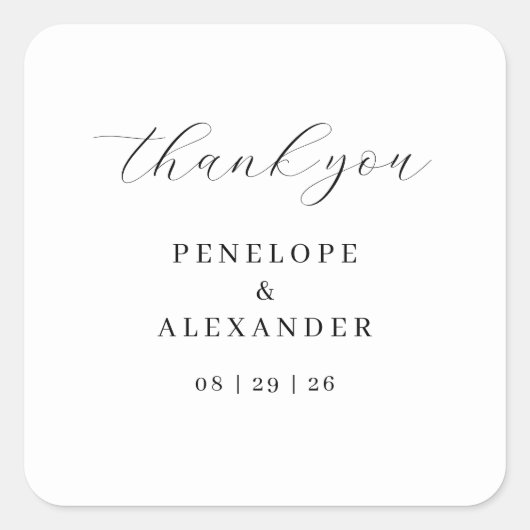 Elegant Black Calligraphy Vierkante Sticker (Voorkant)