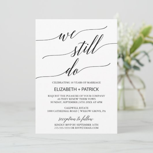 Elegant Black Calligraphy Vow Renewal Kaart (Staand voorkant)