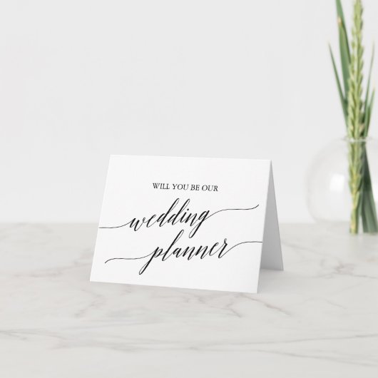 Elegant Black Calligraphy Wedding Planner Voorstel Kaart (Voorkant)