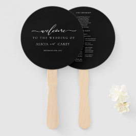 Elegant Black Calligraphy Wedding Program Hand Fan Handwaaier